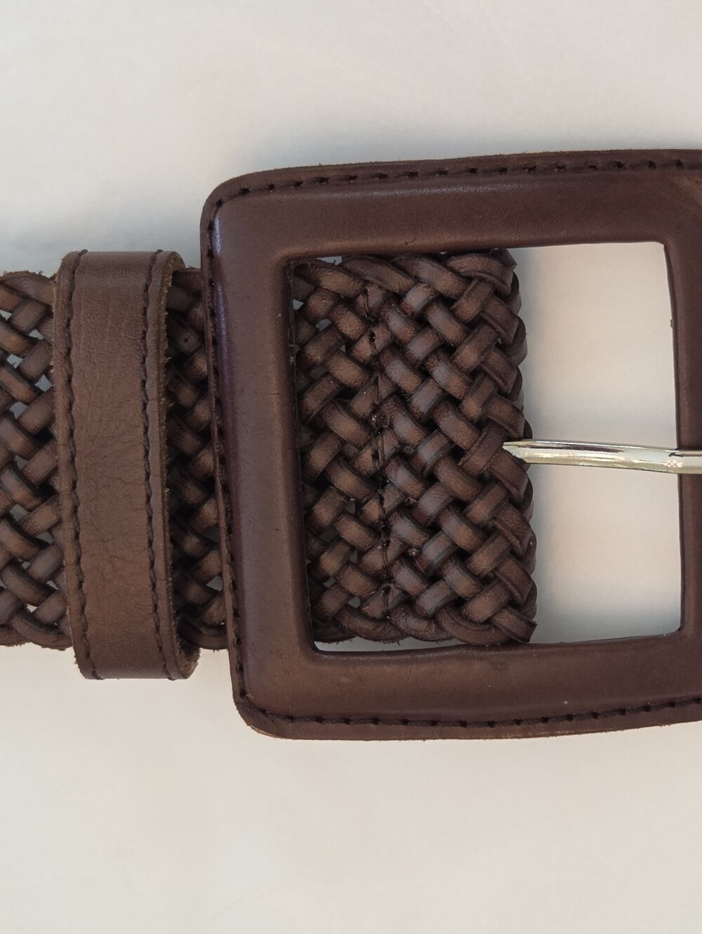 Banana Republic Leather Chocolate Brown Wide Braided Belt M Leather Buckle - Picture 6 of 16